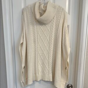 Old Navy Cream Cable Knit Cowl Poncho Sweater, 1X/2X